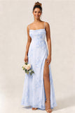 Daffodil Chiffon Spaghetti Straps A Line Long Bridesmaid Dress With Slit