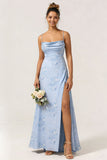 Daffodil Chiffon Spaghetti Straps A Line Long Bridesmaid Dress With Slit