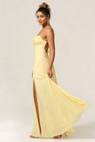 Daffodil Chiffon Spaghetti Straps A Line Long Bridesmaid Dress With Slit