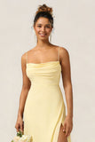 Daffodil Chiffon Spaghetti Straps A Line Long Bridesmaid Dress With Slit