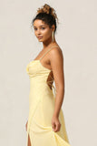 Daffodil Chiffon Spaghetti Straps A Line Long Bridesmaid Dress With Slit