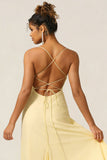 Daffodil Chiffon Spaghetti Straps A Line Long Bridesmaid Dress With Slit