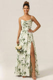 Daffodil Chiffon Spaghetti Straps A Line Long Bridesmaid Dress With Slit