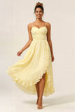 Yellow A Line Spaghetti Straps Ruffle Bridesmaid Dress