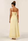 Yellow A Line Spaghetti Straps Ruffle Bridesmaid Dress