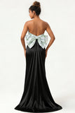 Green Flower Strapless Mermaid Long Bridesmaid Dress With Bow