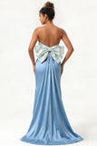 Green Flower Strapless Mermaid Long Bridesmaid Dress With Bow