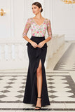 Black Floral Mermaid V-Neck Long Mother Of The Bride Dress with Slit