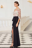 Black Floral Mermaid V-Neck Long Mother Of The Bride Dress with Slit