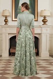 A Line Sage Green Floral Notched Lapel Long Mother Of The Bride Dress with Bow