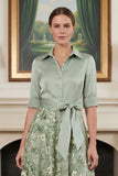 A Line Sage Green Floral Notched Lapel Long Mother Of The Bride Dress with Bow