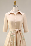 A Line Sage Green Floral Notched Lapel Long Mother Of The Bride Dress with Bow