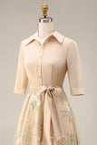 A Line Sage Green Floral Notched Lapel Long Mother Of The Bride Dress with Bow