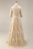 A Line Sage Green Floral Notched Lapel Long Mother Of The Bride Dress with Bow