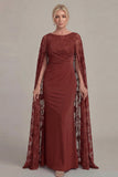 Black Sheath Long Mother of the Bride Dress with Cape