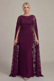 Black Sheath Long Mother of the Bride Dress with Cape