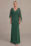 Black Sheath V Neck Long Mother of the Bride Dress with Cape Sleeves