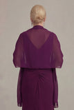 Grape Sheath V Neck Long Mother of the Bride Dress with Cape