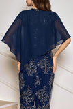 Navy Chiffon Capelet Cover Up for Mother of the Bride