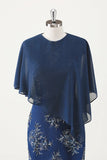 Navy Chiffon Capelet Cover Up for Mother of the Bride