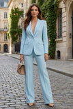 Peaked Lapel 2 Piece Sky Blue Slim Fit Women Suits