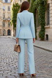 Peaked Lapel 2 Piece Sky Blue Slim Fit Women Suits