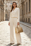 2 Piece Peaked Lapel Ivory Satin Women Suits