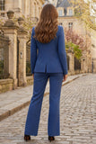 Stripe 2 Piece Peaked Lapel Royal Blue Women Suits