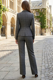 Notched Lapel Dark Grey 2 Piece Classic Women Suits