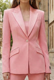 Pink Peaked Lapel Slim Fit 2 Piece Satin Women Suits