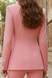 Pink Peaked Lapel Slim Fit 2 Piece Satin Women Suits