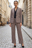 Plaid Peaked Lapel 2 Piece Grey Women Suits