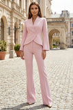 Light Pink Satin Single Buckle Stylish 2 Piece Women Suits