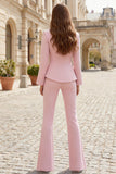 Light Pink Satin Single Buckle Stylish 2 Piece Women Suits