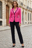 Notched Lapel 2 Piece Fuchsia and Black Women Suits
