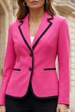 Notched Lapel 2 Piece Fuchsia and Black Women Suits
