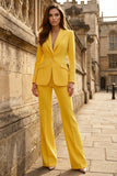Yellow Peaked Lapel 2 Piece Slim Fit Women Suits