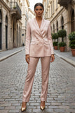 Light Pink Peaked Lapel 2 Piece Satin Women Suits