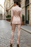 Light Pink Peaked Lapel 2 Piece Satin Women Suits