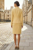Light Yellow Notched Lapel 2 Piece Short Work Dress