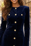 Long Sleeve Navy Bodycon Short Work Dress