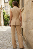 2 Piece Khaki Sleeveless Single Buckle Women Suits
