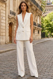 Notched Lapel Ivory 2 Piece Sleeveless Women Suits