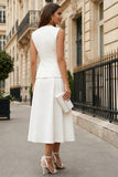 A Line 2 Piece Slim Fit Ivory Midi Work Dress
