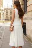 Peaked Lapel A Line 2 Piece Ivory Work Dress with Belt
