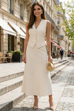 A Line 2 Piece V Neck Ivory Work Dress