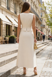 A Line 2 Piece V Neck Ivory Work Dress