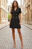 Black Notched Lapel A Line Short Work Dress