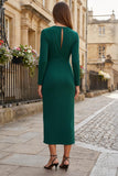 Long Sleeve Dark Green Cut Out Ruched Work Dress