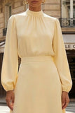 High Neck A Line Satin Daffodil Midi Work Dress